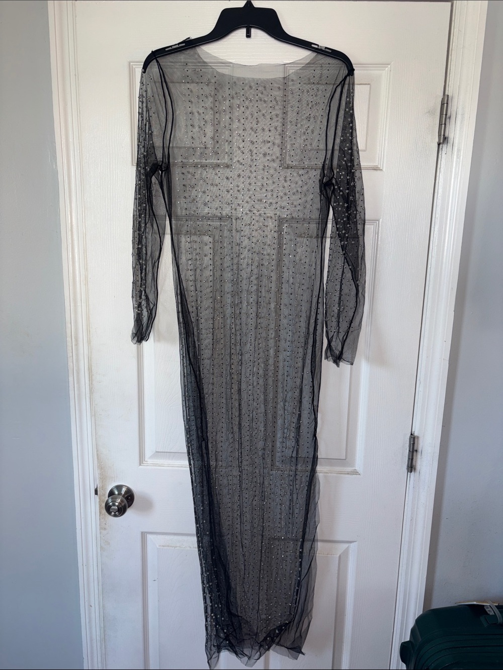 Sheer Black Long Sleeve Mesh Dress with Sparkle Overlay